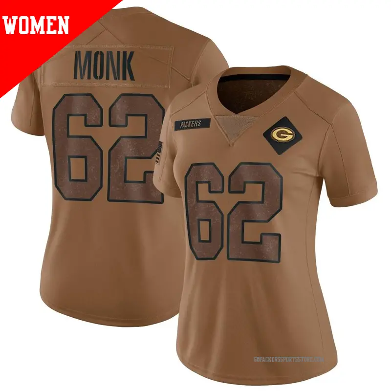 Women's ＃62 Jacob Monk Green Bay Packers Limited Brown 2023 Salute To Service Jersey