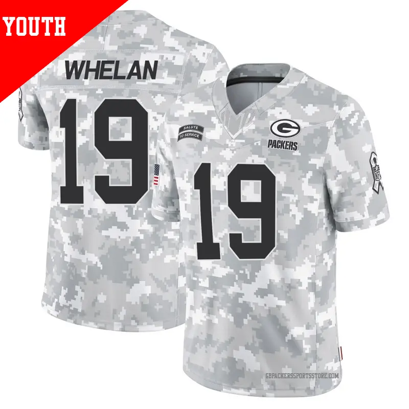 Youth ＃19 Daniel Whelan Green Bay Packers Limited Arctic Camo 2024 Salute to Service Jersey