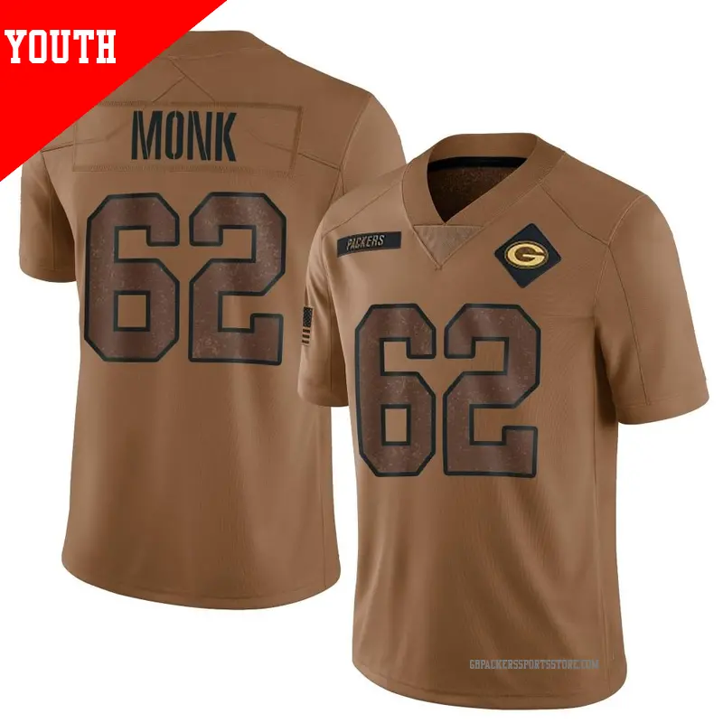 Youth ＃62 Jacob Monk Green Bay Packers Limited Brown 2023 Salute To Service Jersey